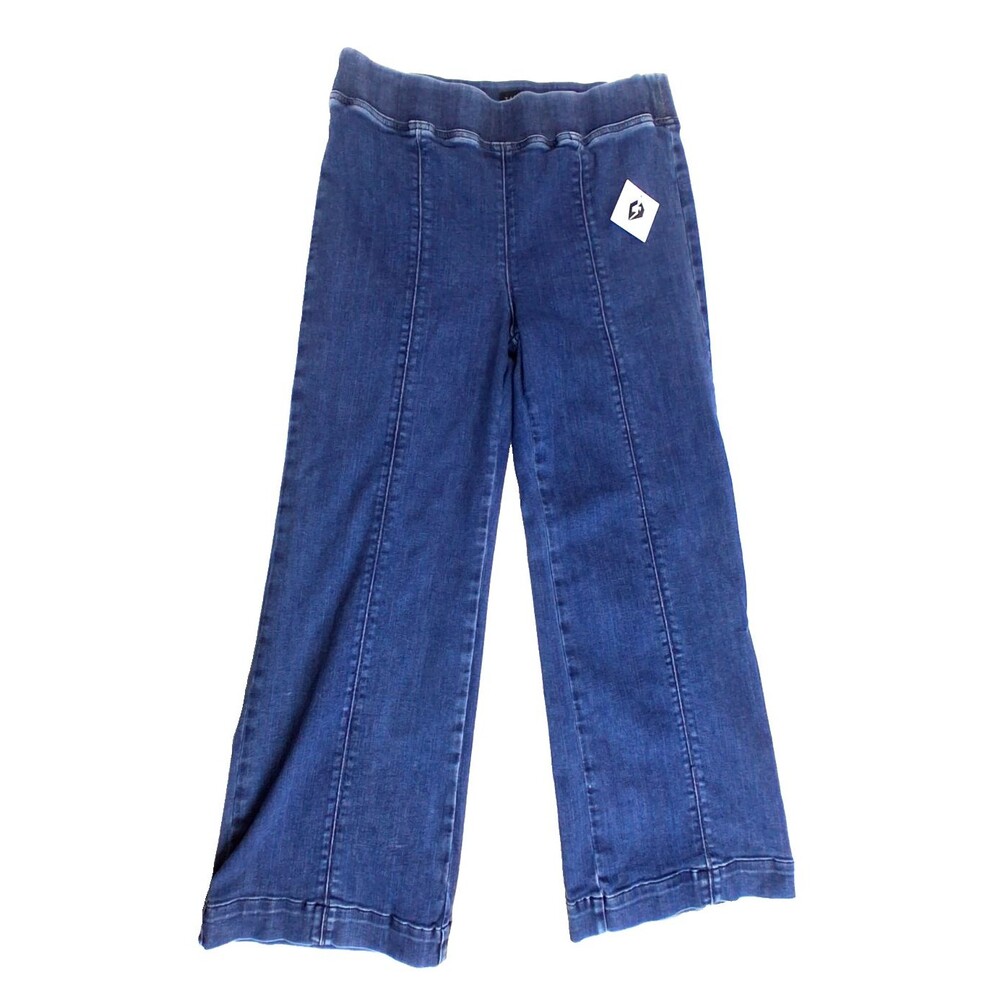 Talbots Women's Travel Stretch High Waist Flare Leg Pull Up Blue Jeans Size LT